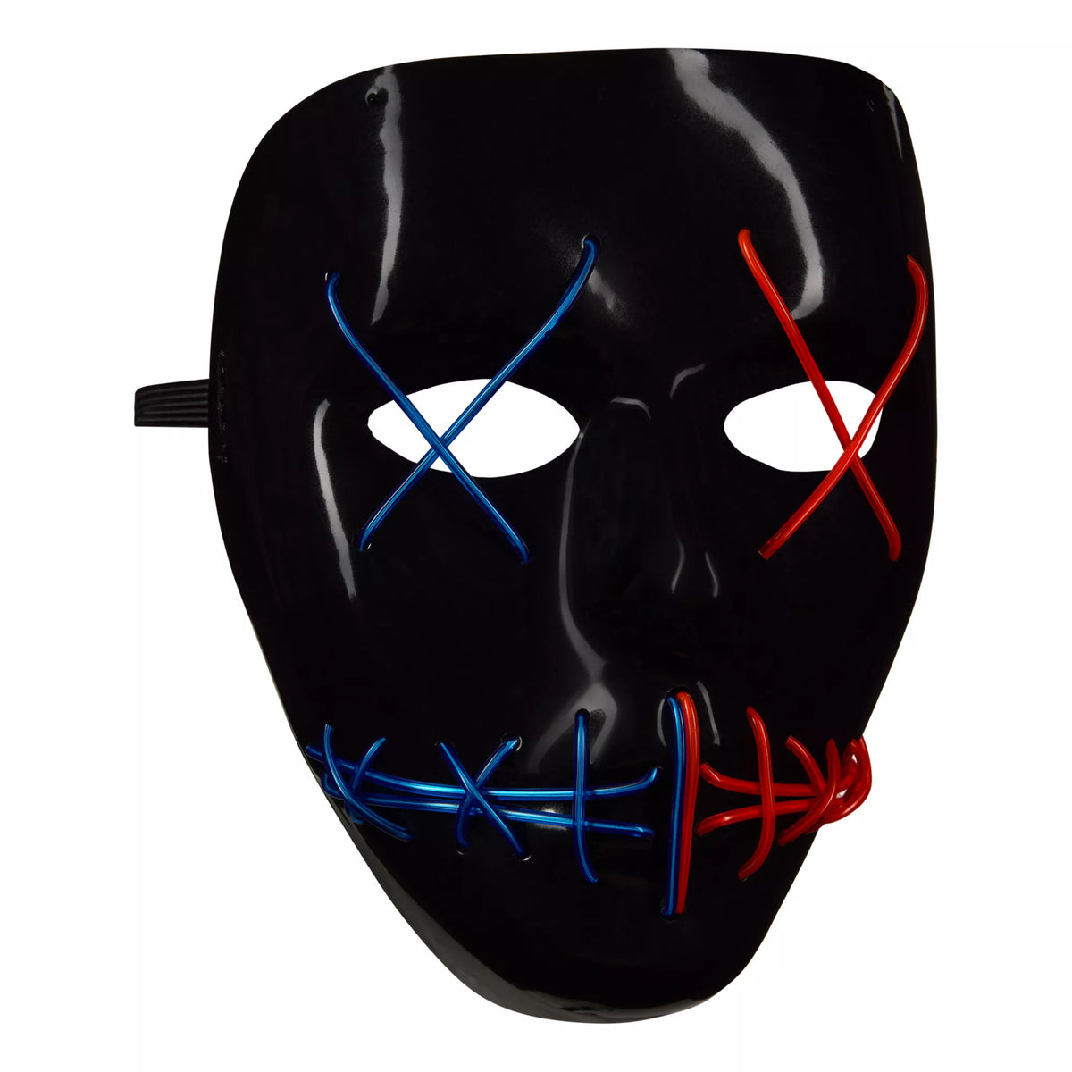 Light-Up El Wire Blue and Red Stitched Half Mask
